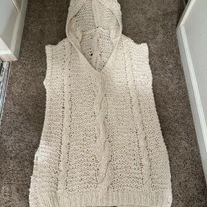 Free People Cream V-Neck Hooded Sweater Tunic